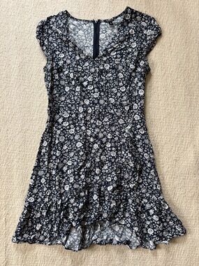 J. Crew Navy Floral Ruffle-Trim Mini Dress